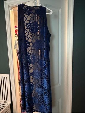 LuLaRoe Navy Blue Floral Lace Long Vest